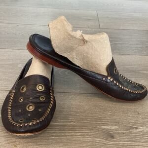 Bernardo Womens Leaerth Mule US 10M 10 M Brown Studded Flat Slip On Boho Classic